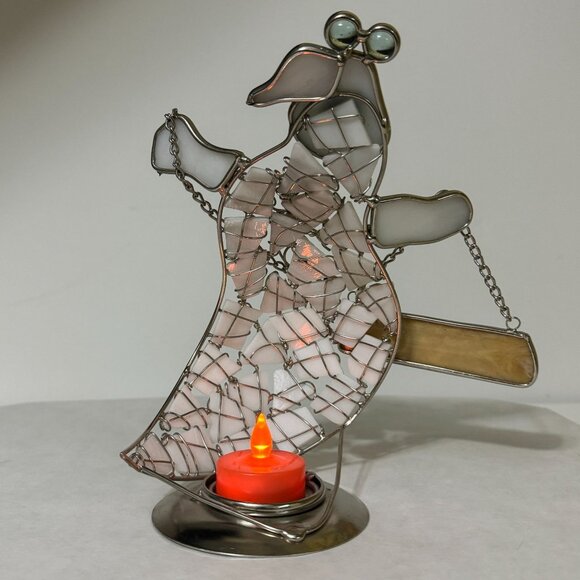 Vintage Halloween Stained Glass Ghost Candle Holder Boo Sign Chains 8.5" - Picture 7 of 12